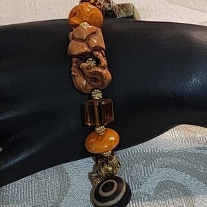 WG Wilhelm Geyer Baltic Amber, Chinese Bakelite, baroque pearls Jaspis Braceled